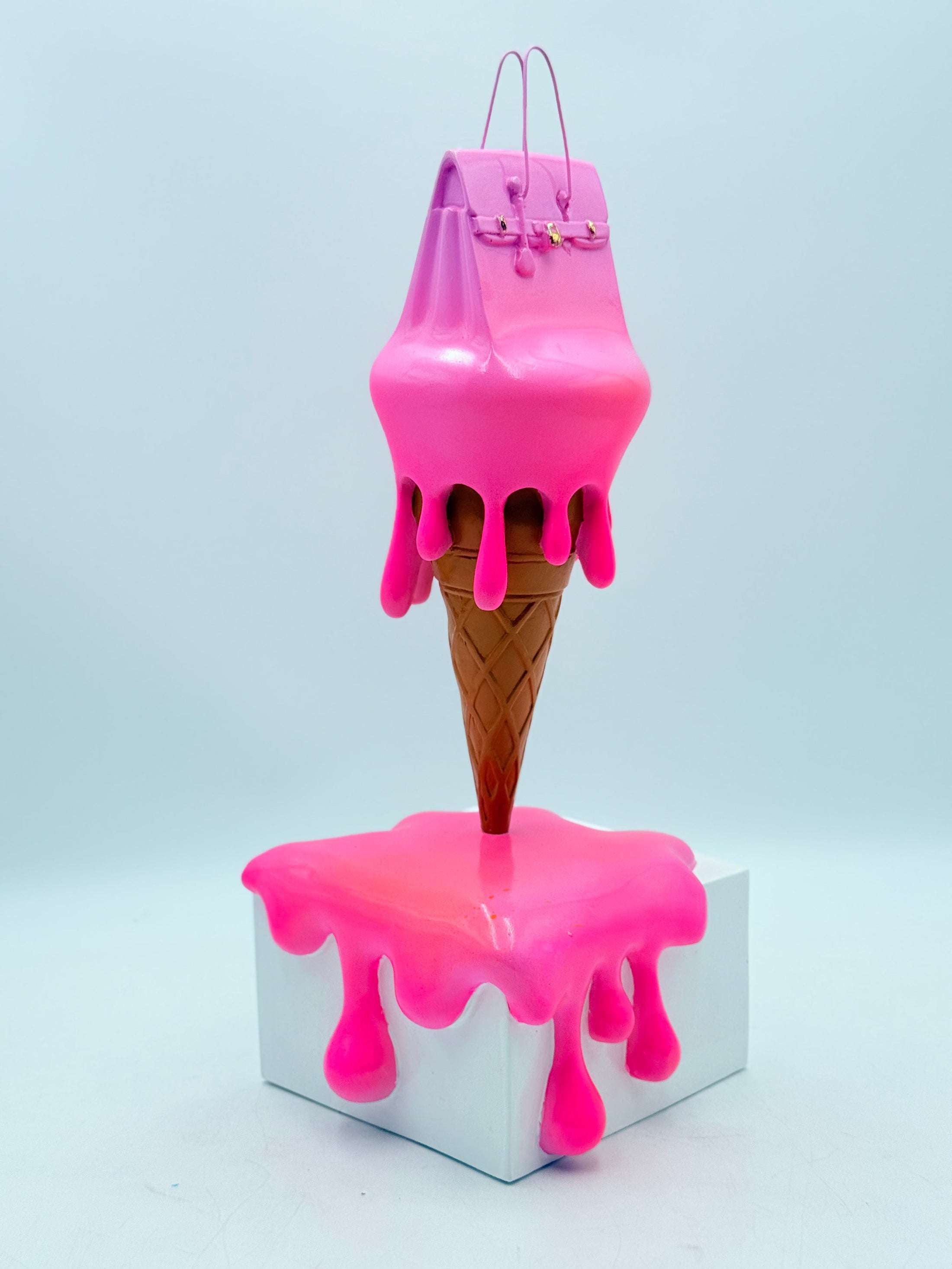 Melty Bag Sculpture - Light & Neon Pink Edition - neon pink light and neon pink neon melty bag sculpture, luxury sculpture…