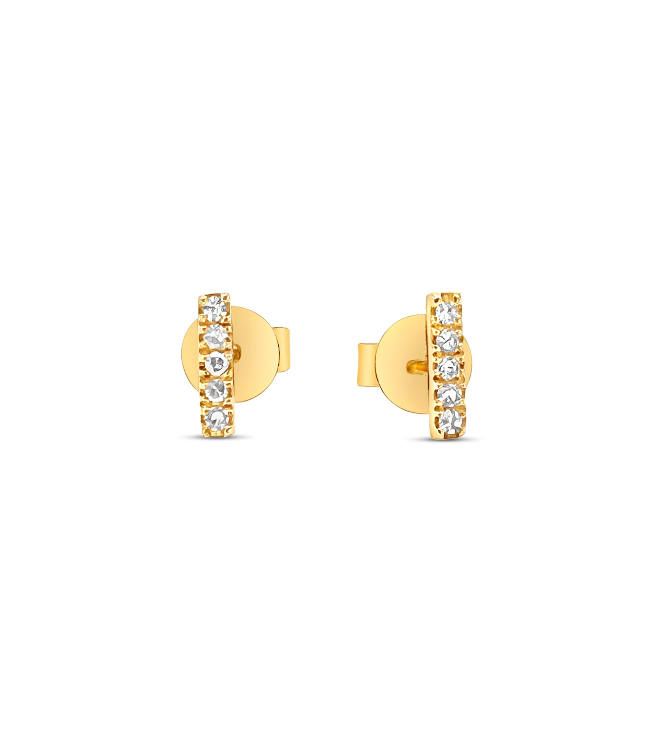 OLIVE & CHAIN Diamond Bar Stud Earrings - Yellow Gold, 4mm, Single