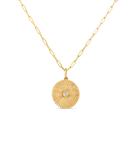 OLIVE & CHAIN Diamond Fluted Medallion Necklace - Yellow Gold, 10mm, no chain