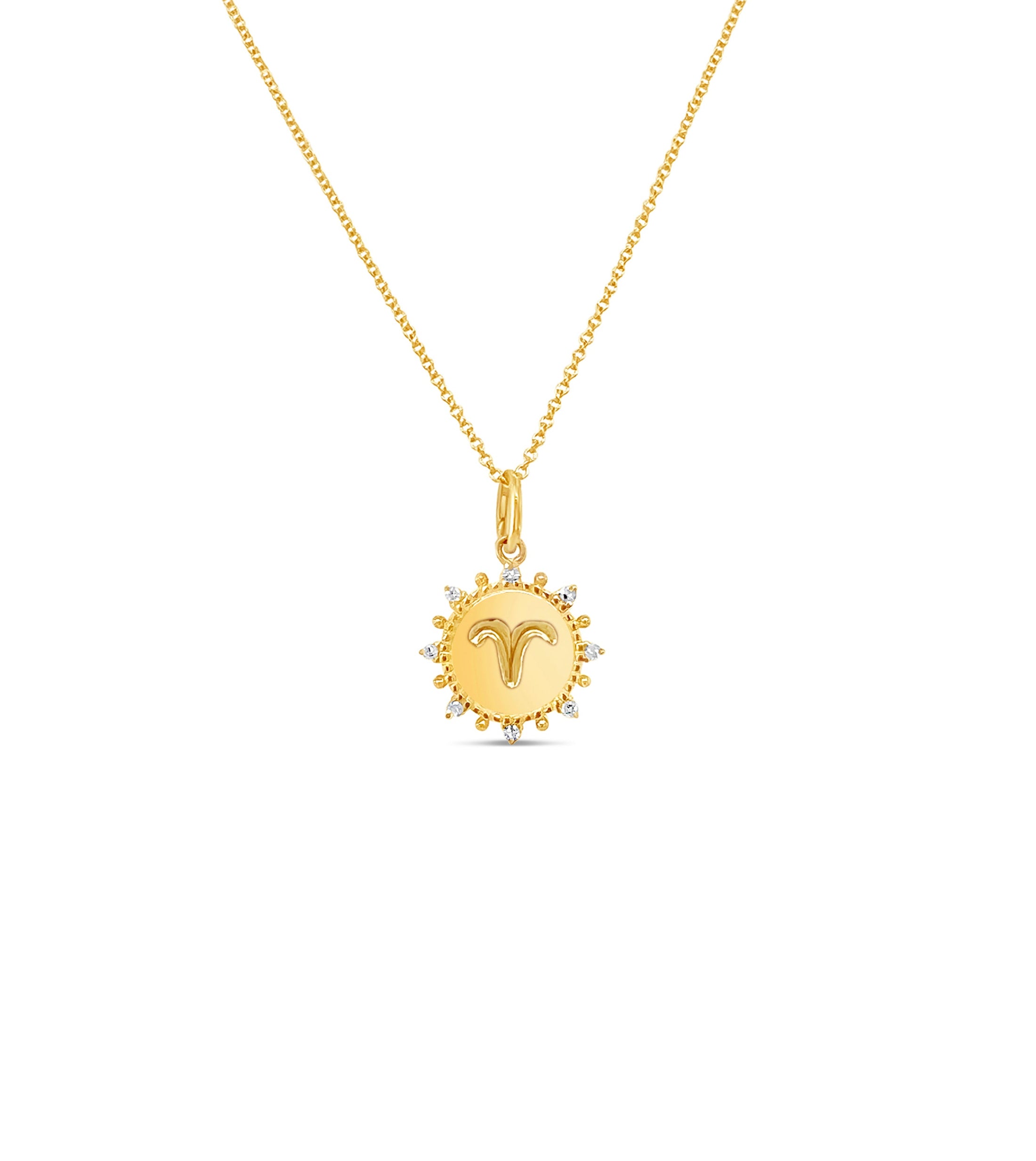 OLIVE & CHAIN Diamond Zodiac Medallion Charm Necklace - Yellow Gold, Aries, No chain (pendant only)