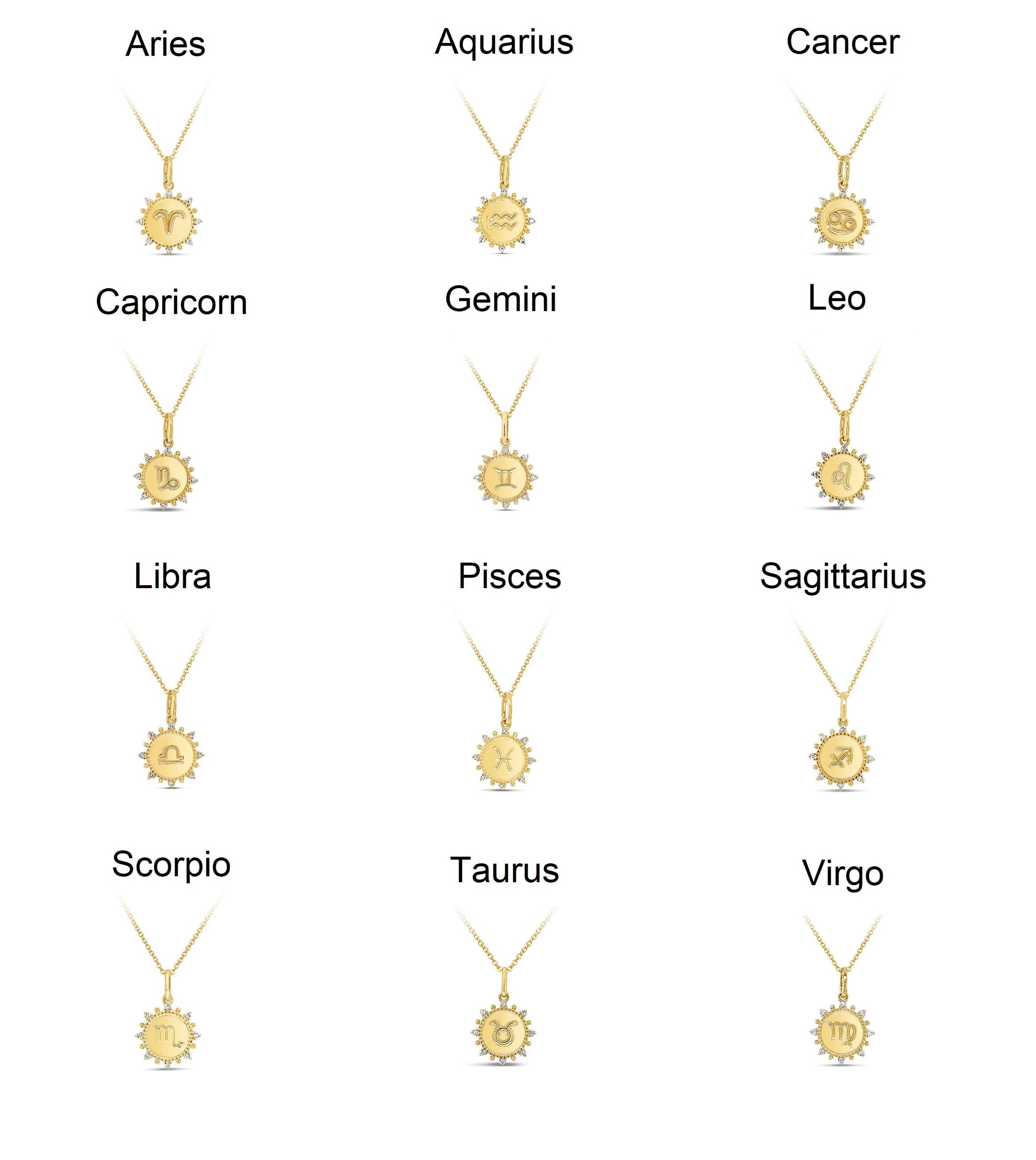 OLIVE & CHAIN Diamond Zodiac Medallion Charm Necklace - Yellow Gold, Aries, 16" Cable