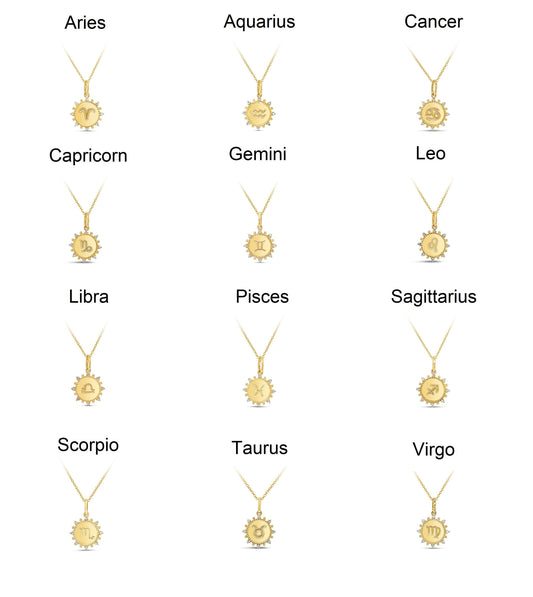 OLIVE & CHAIN Diamond Zodiac Medallion Charm Necklace - Yellow Gold, Aries, 16" Cable