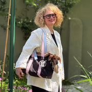 Brown nylon dog carrier bag with quilted lining