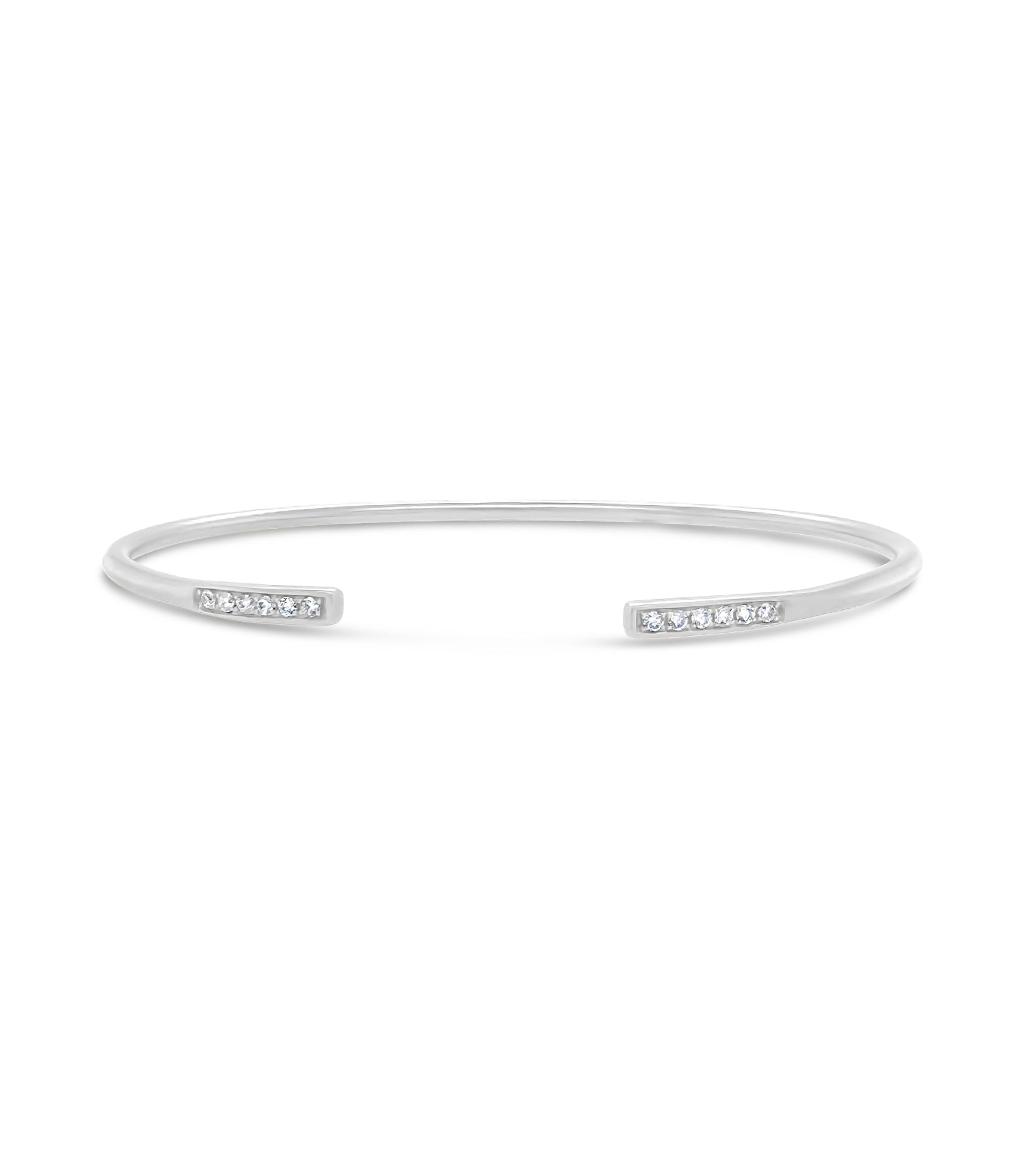 OLIVE & CHAIN Diamond Bar Flexible Bangle - White Gold