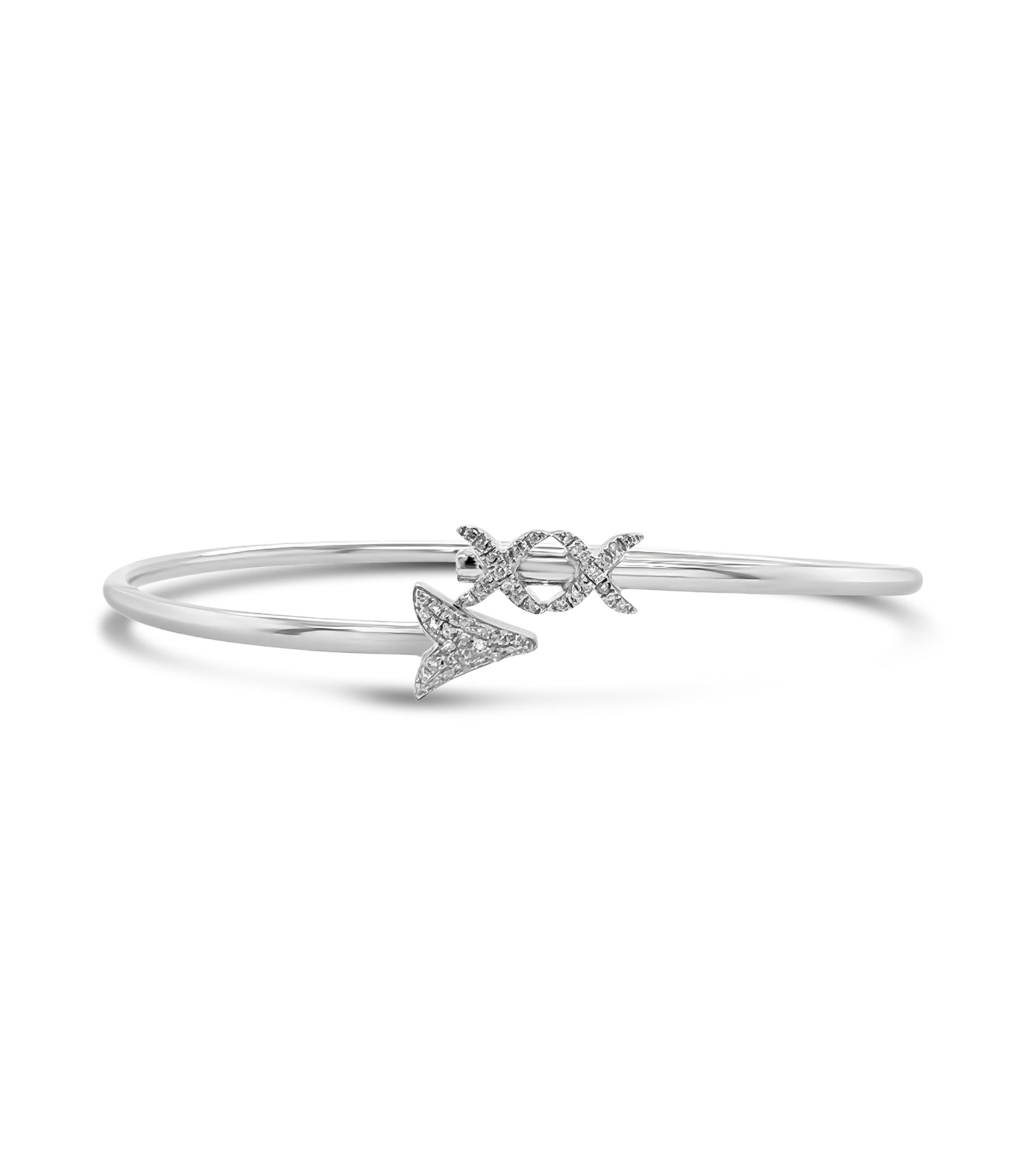 OLIVE & CHAIN Diamond Arrow Flexible Bangle - White Gold