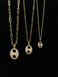Load image into Gallery viewer, OLIVE & CHAIN Diamond Puffed Mariner Necklace - Yellow Gold, Medium, 18" Paperclip Chain
