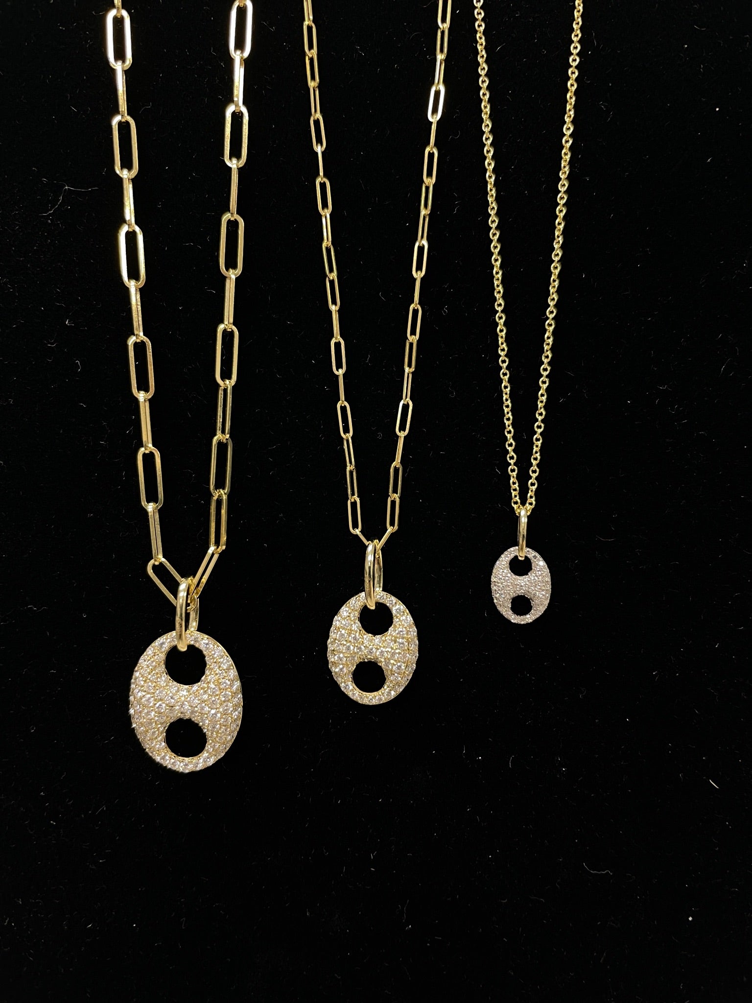 OLIVE & CHAIN Diamond Puffed Mariner Necklace - Yellow Gold, Medium, 18" Paperclip Chain