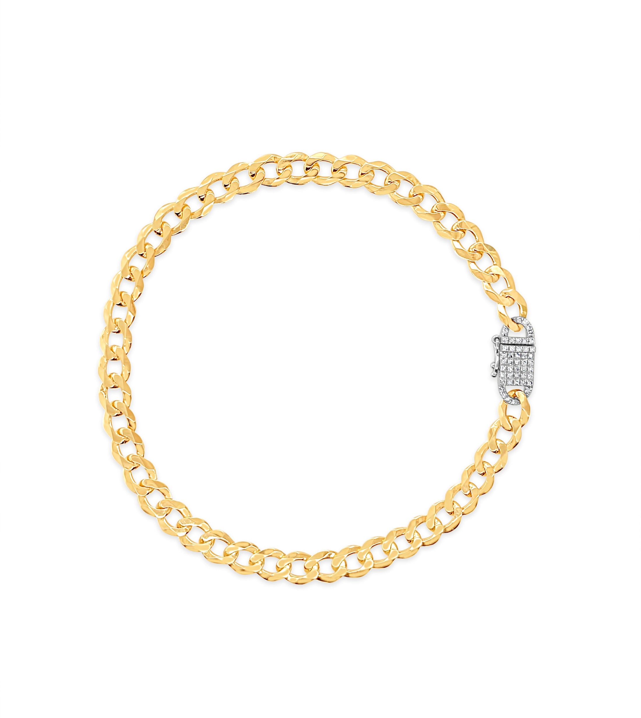 OLIVE & CHAIN Diamond Lock Curb Link Chain Bracelet - Two-Tone Gold, Small, 6.5 inch