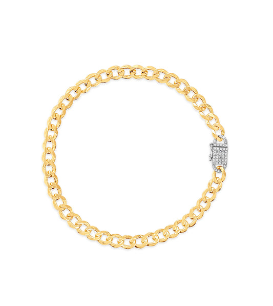 OLIVE & CHAIN Diamond Lock Curb Link Chain Bracelet - Two-Tone Gold, Small, 6.5 inch