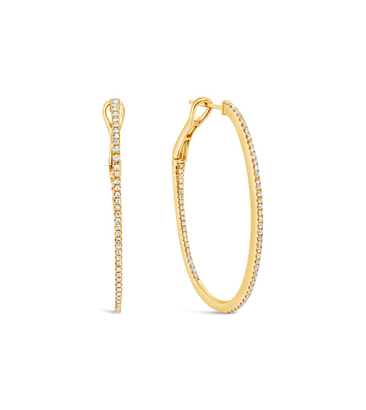 OLIVE & CHAIN Diamond Oval Hoop Earring - Yellow Gold, 28mm