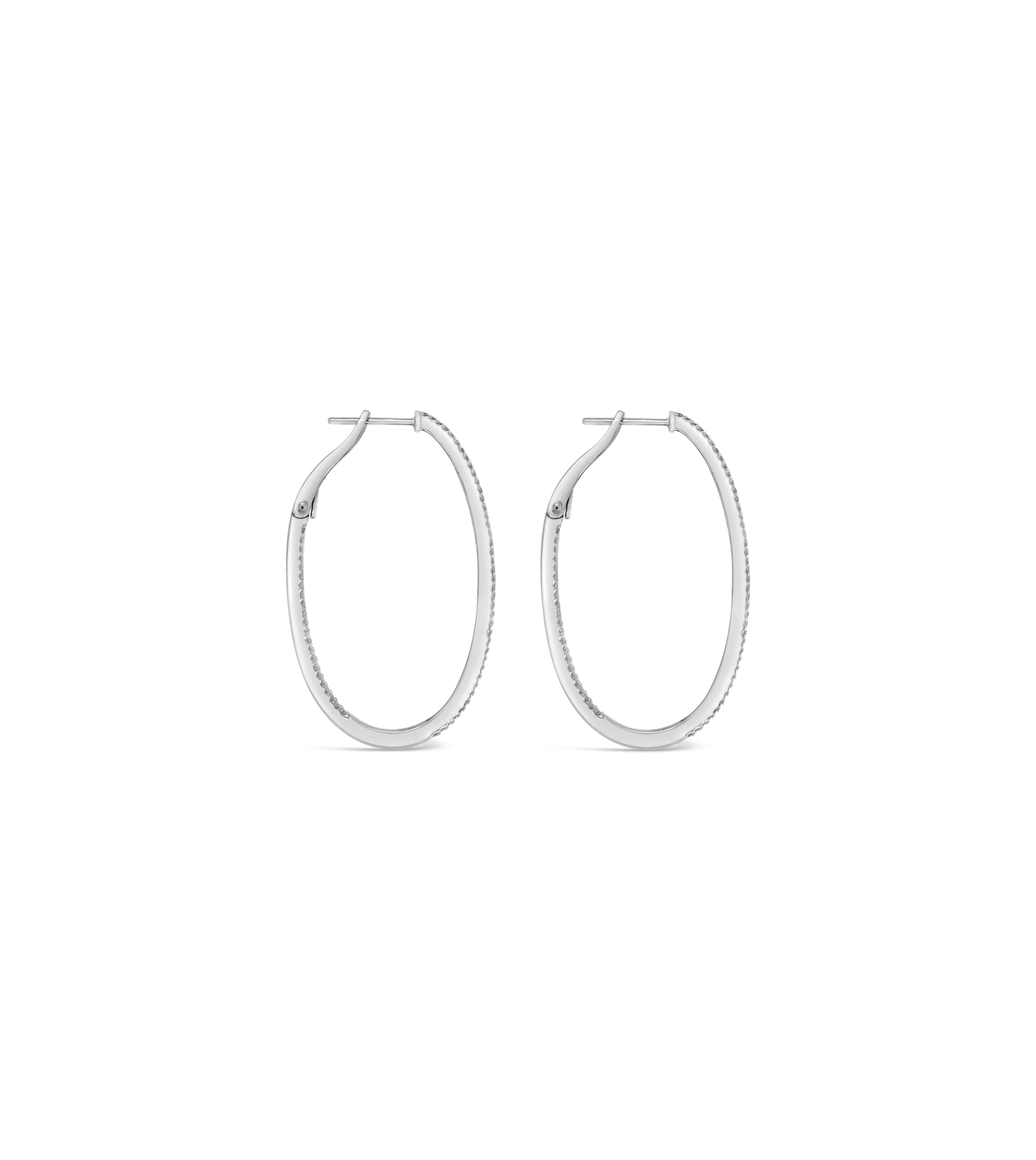 OLIVE & CHAIN Diamond Oval Hoop Earring - White Gold, 28mm
