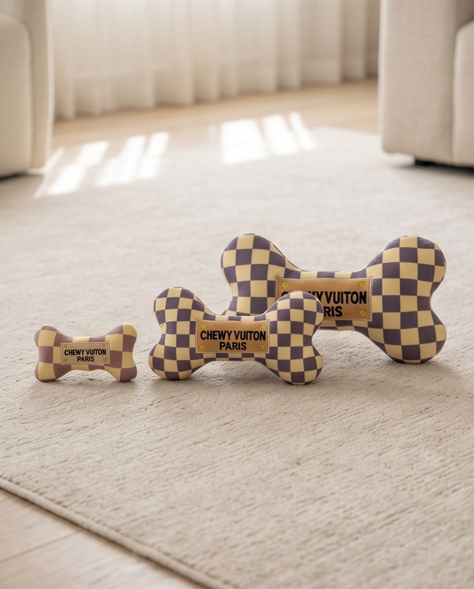 Tan Checker Chewy Vuiton Bone Toy