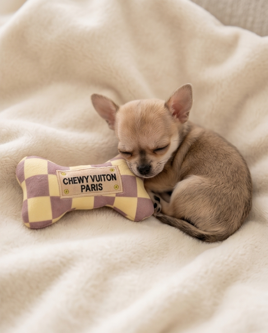 Tan Checker Chewy Vuiton Bone Toy