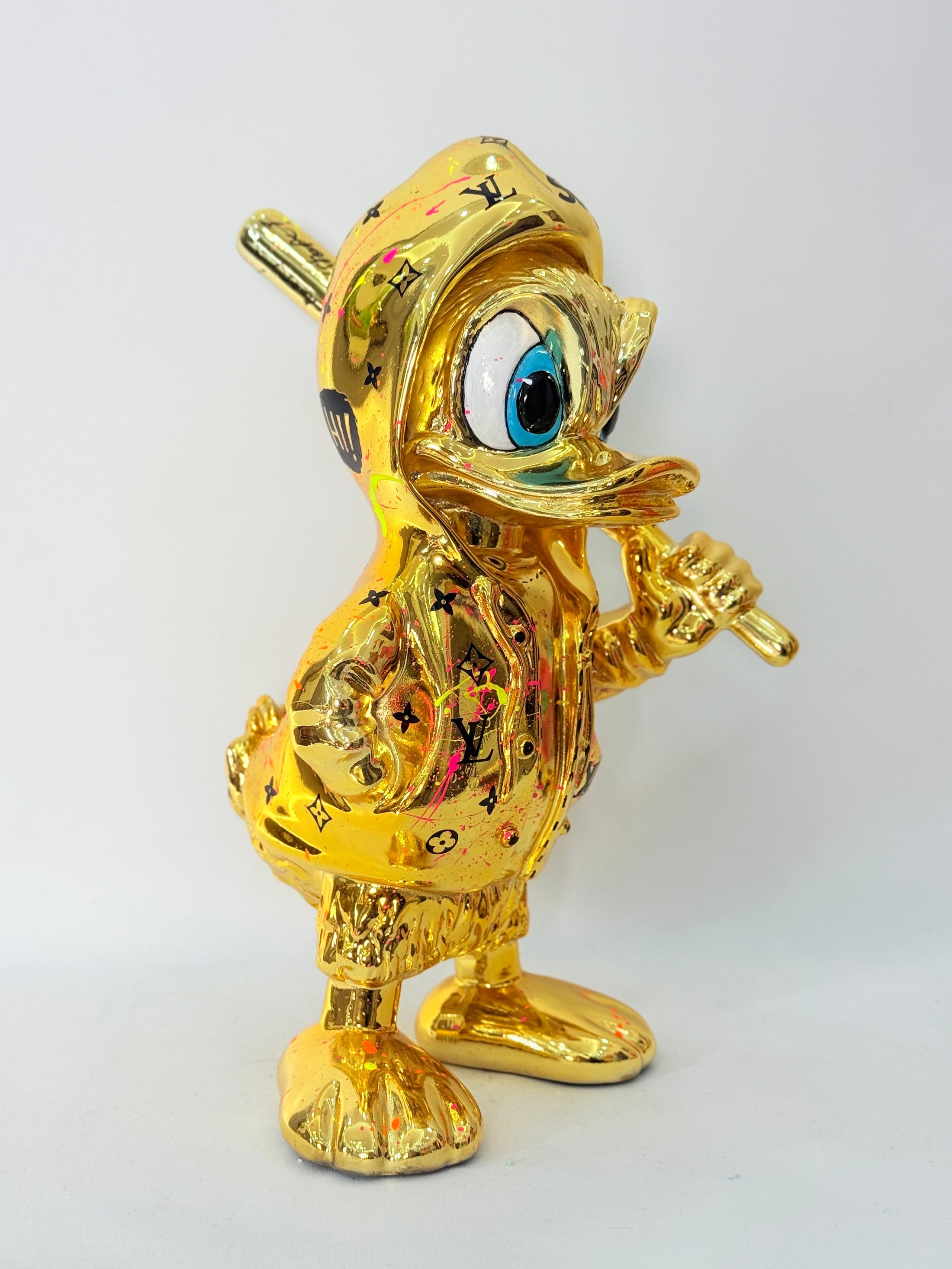 DUXX Duck Sculpture - Gold Chrome LV Edition - gold chrome lv duxx duck sculpture, luxury sculpture, product image 5