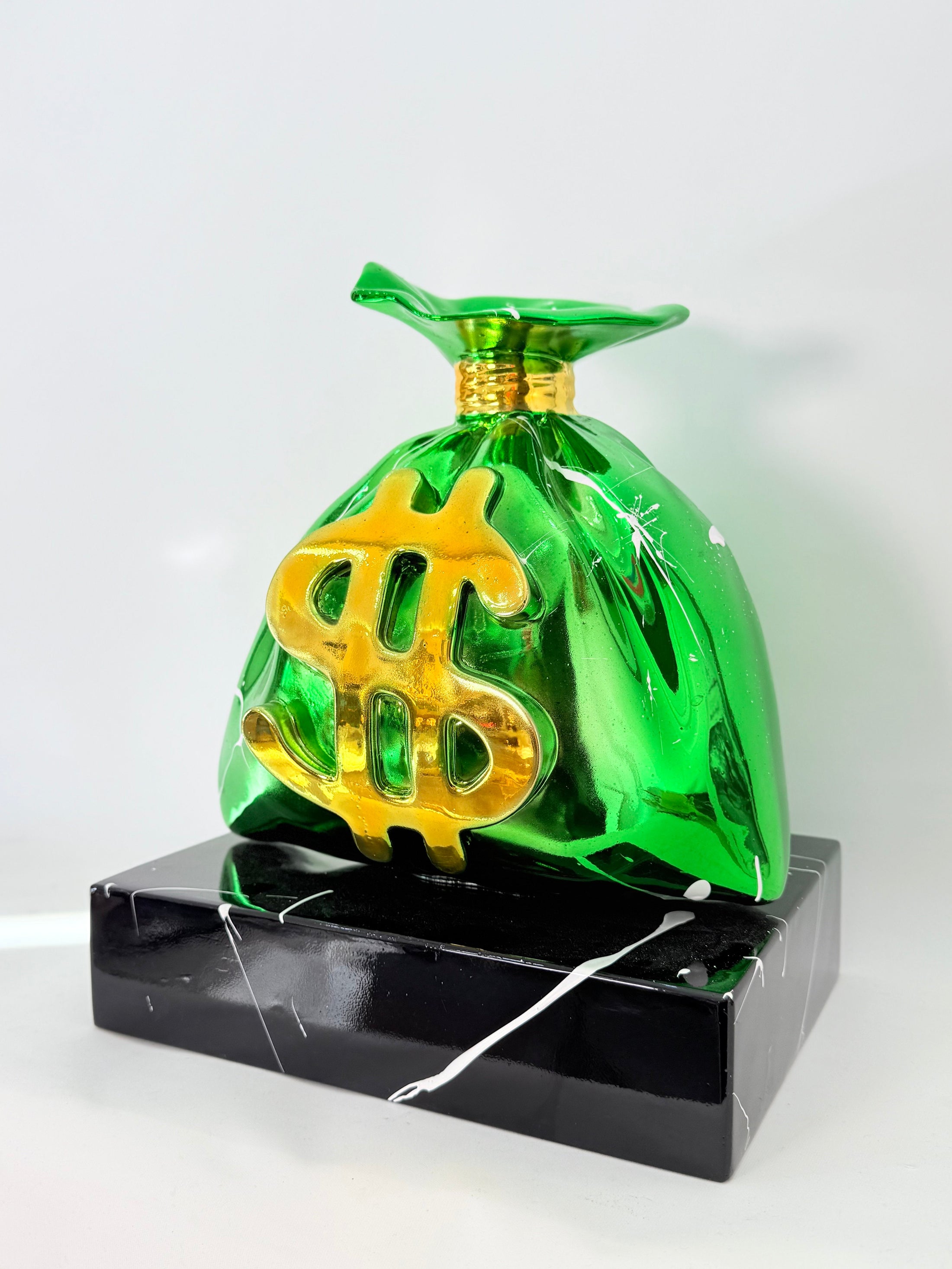 Green Money Bag Sculpture - Alec Monopoly Inspired Pop Art Sculpture - pop art alec monopoly green money bag sculpture…