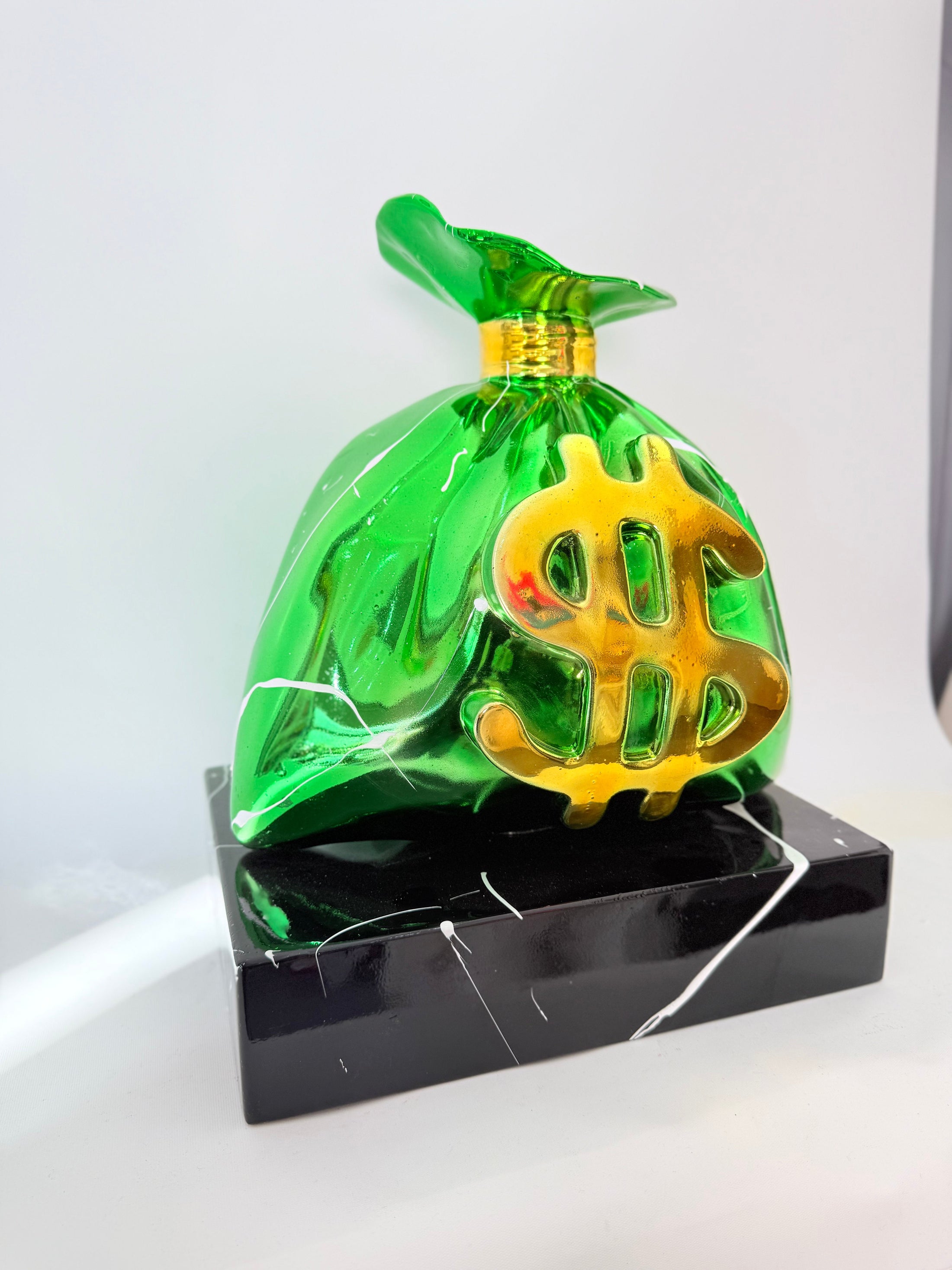 Green Money Bag Sculpture - Alec Monopoly Inspired Pop Art Sculpture - pop art alec monopoly green money bag sculpture…