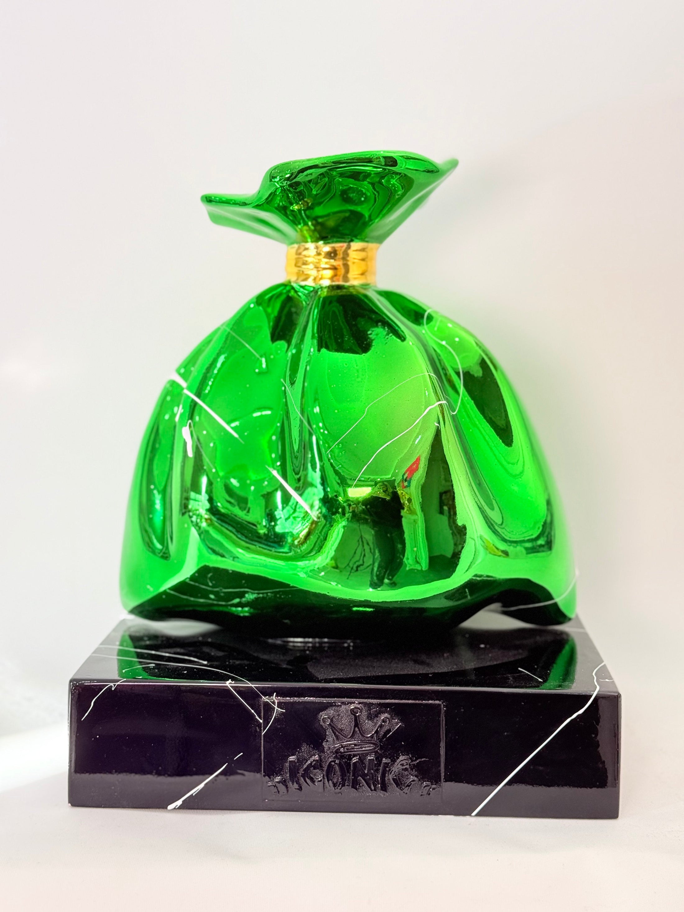Green Money Bag Sculpture - Alec Monopoly Inspired Pop Art Sculpture - pop art alec monopoly green money bag sculpture…