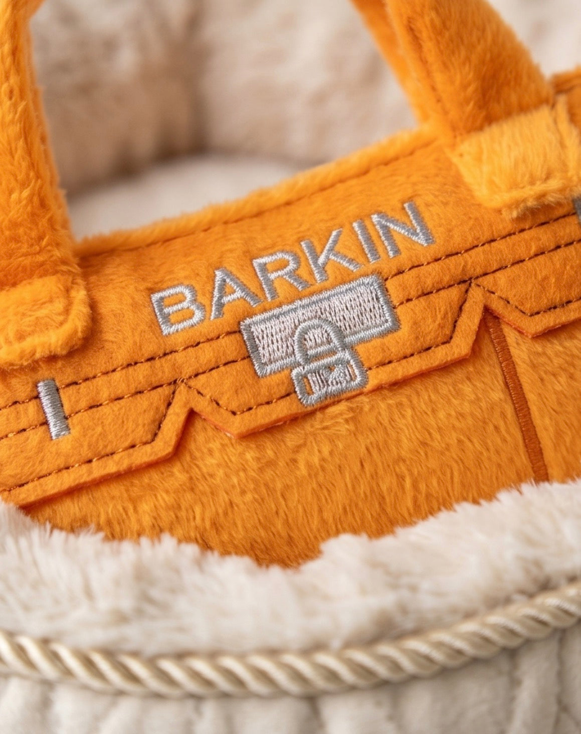 Barkin Bag - Orange | Squeaky Plush Dog Toy with Crinkle & Mesh Lining