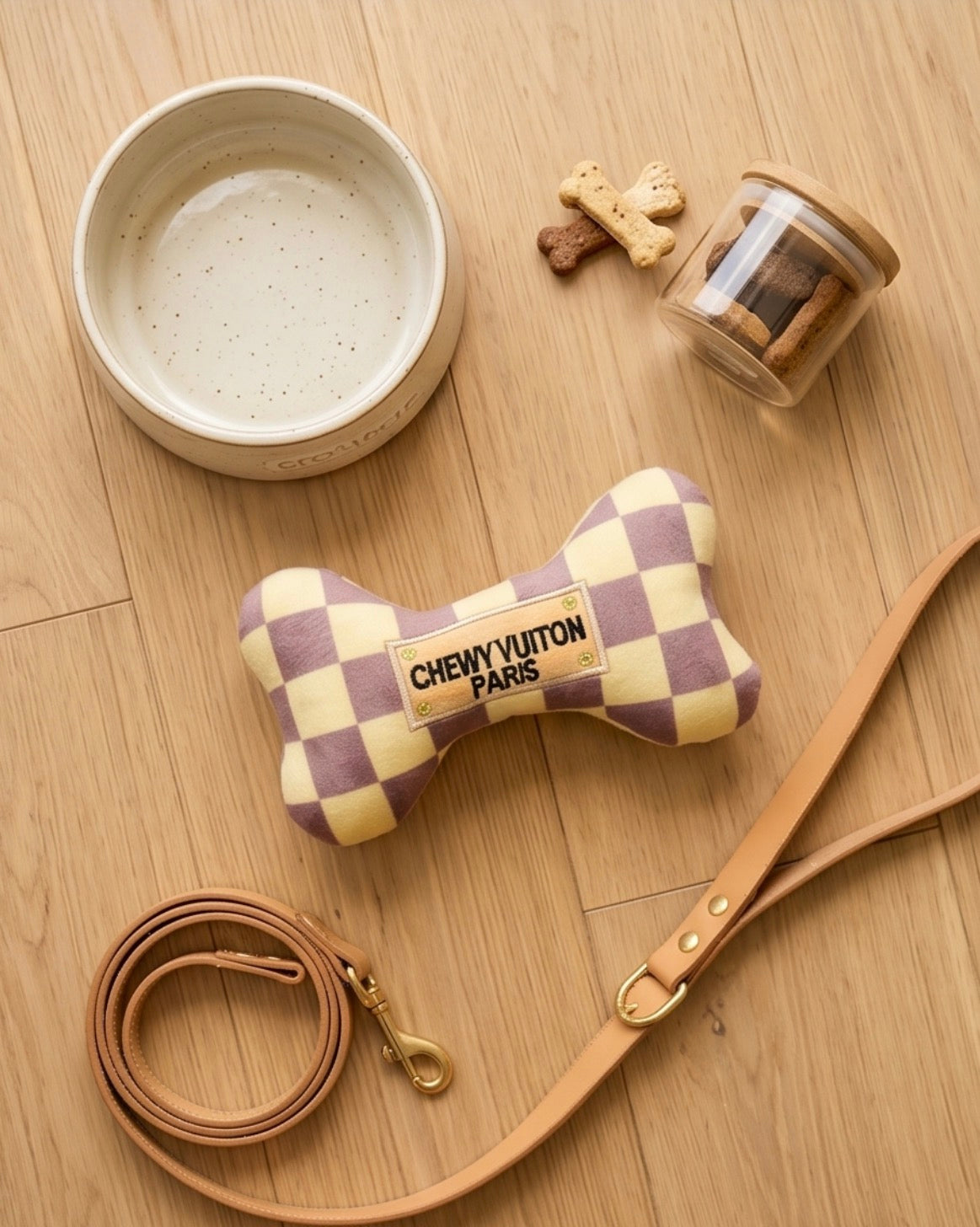 Tan Checker Chewy Vuiton Bone Toy