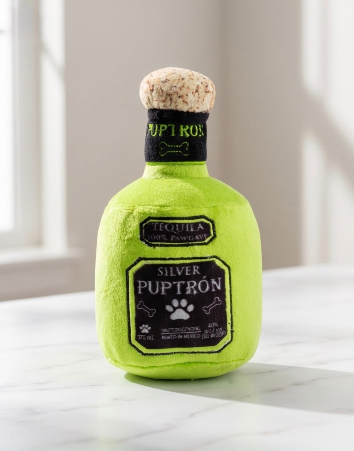 Puptron Tequila Toy | Squeaky Plush Dog Toy with Crinkle & Mesh Lining