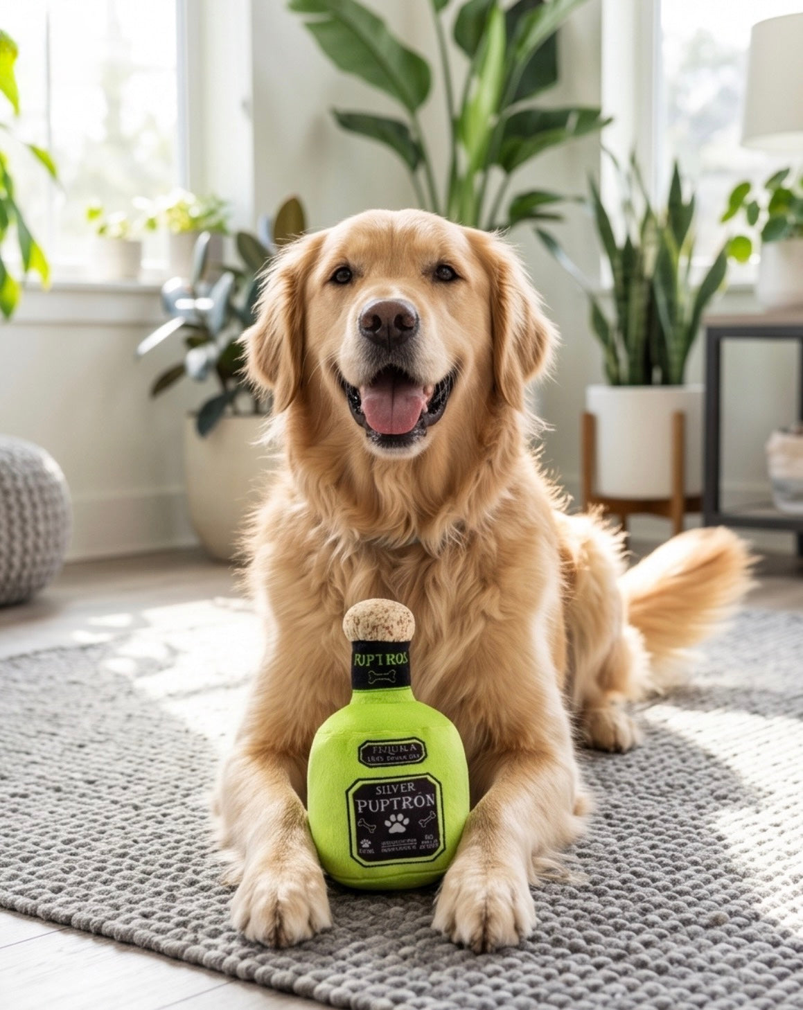 Puptron Tequila Toy | Squeaky Plush Dog Toy with Crinkle & Mesh Lining