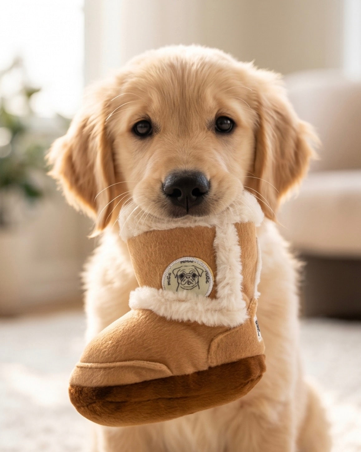 Pugg Boot Toy Plush Dog Toy | Squeaky Plush Dog Toy with Crinkle & Mesh Lining