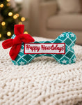 Load image into Gallery viewer, Green Stars Bone - Happy Howlidays Christmas Holiday Plush Dog Toy
