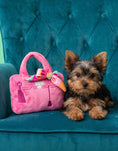 Load image into Gallery viewer, Barkin Bag - Pink w/ Scarf (Chic Doggie) | Squeaky Plush Dog Toy with Crinkle & Mesh Lining
