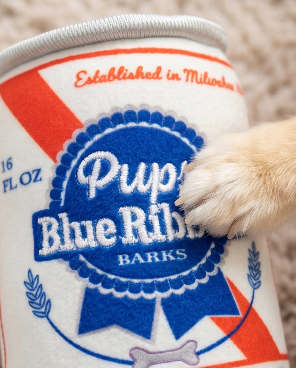 Pups Blue Ribbon | Squeaky Plush Dog Toy with Crinkle & Mesh Lining