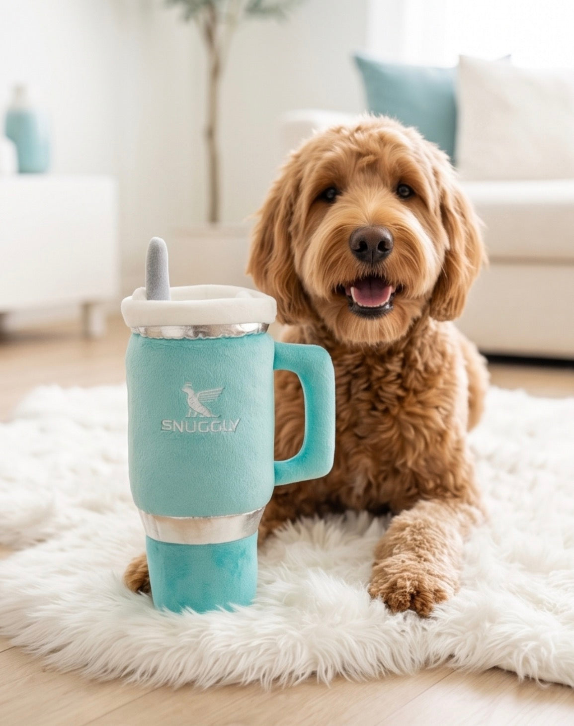 Snuggly Cup - Teal | Squeaky Plush Dog Toy with Crinkle & Mesh Lining
