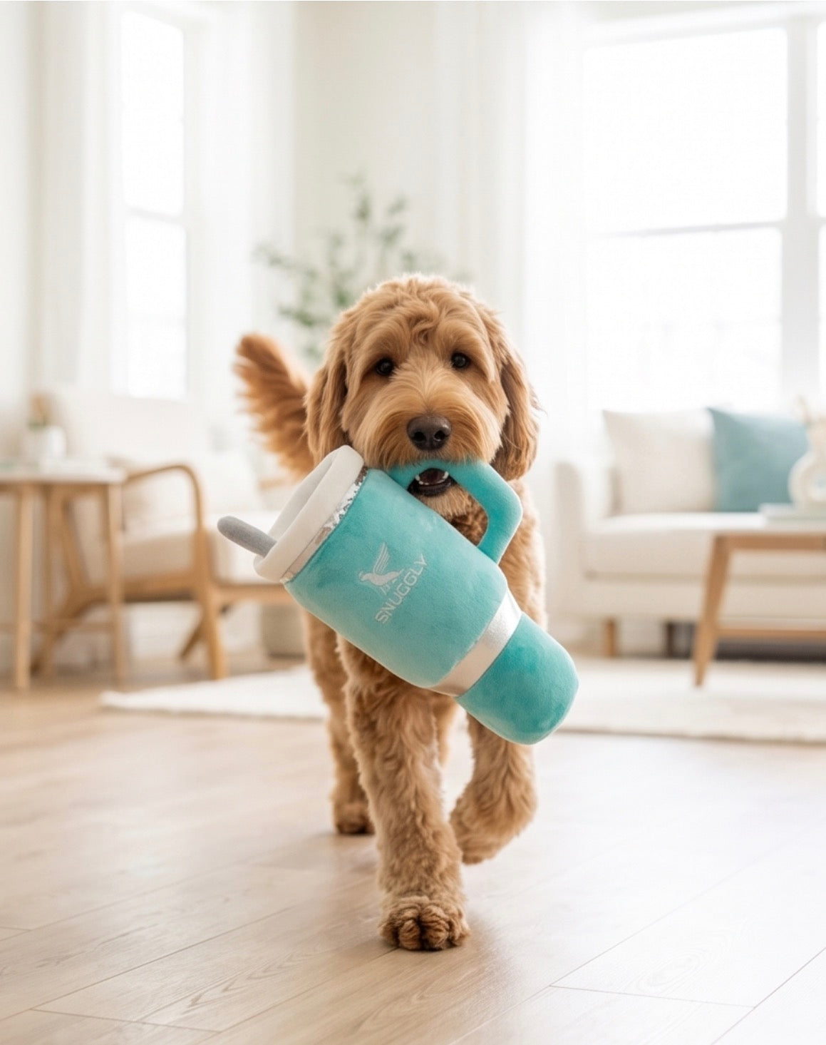 Snuggly Cup - Teal | Squeaky Plush Dog Toy with Crinkle & Mesh Lining
