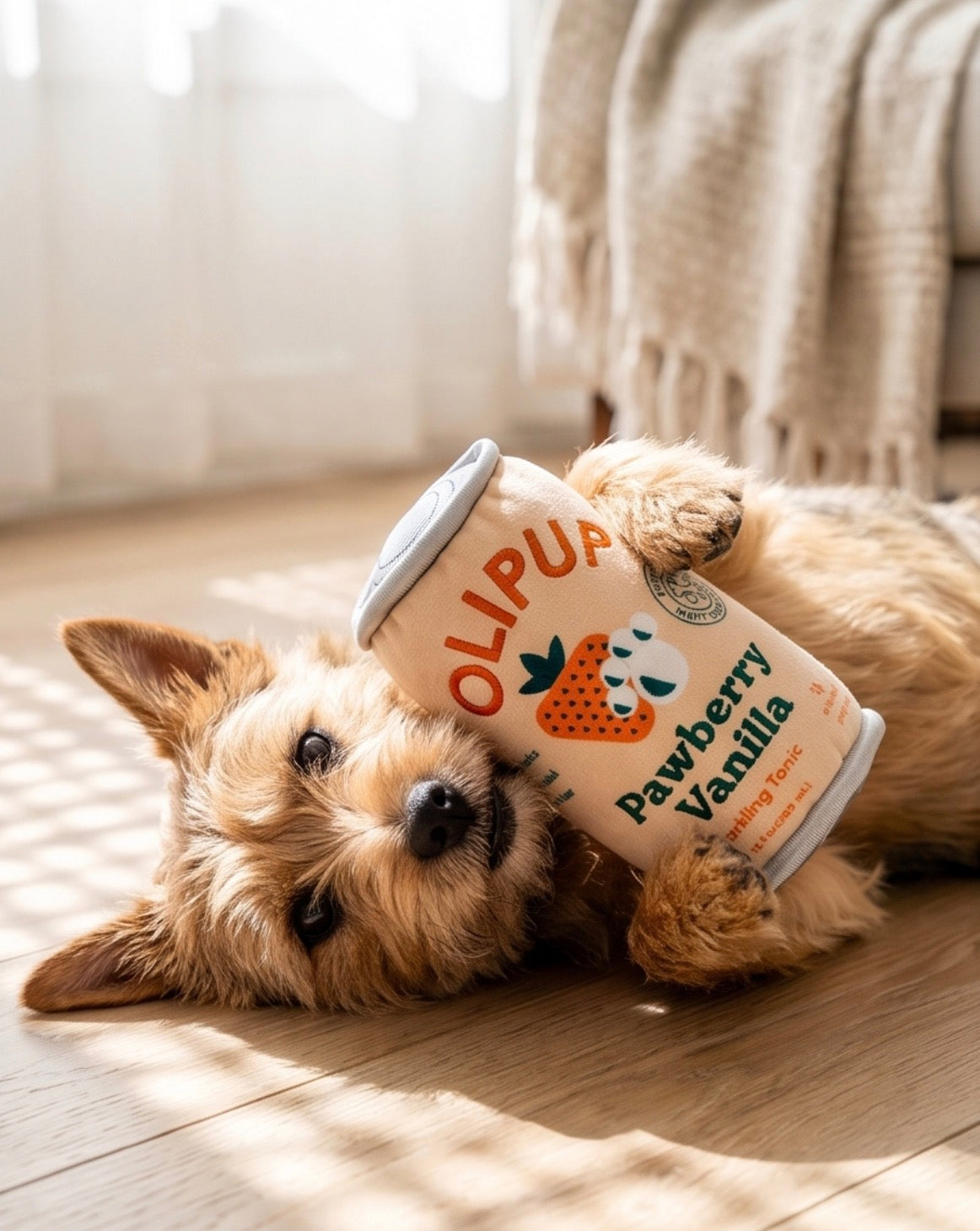 Olipup - Pawberry Vanilla | Squeaky Plush Dog Toy with Crinkle & Mesh Lining