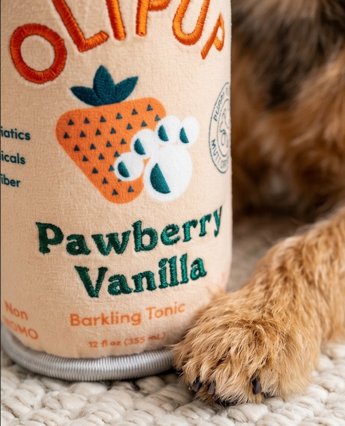 Olipup - Pawberry Vanilla | Squeaky Plush Dog Toy with Crinkle & Mesh Lining