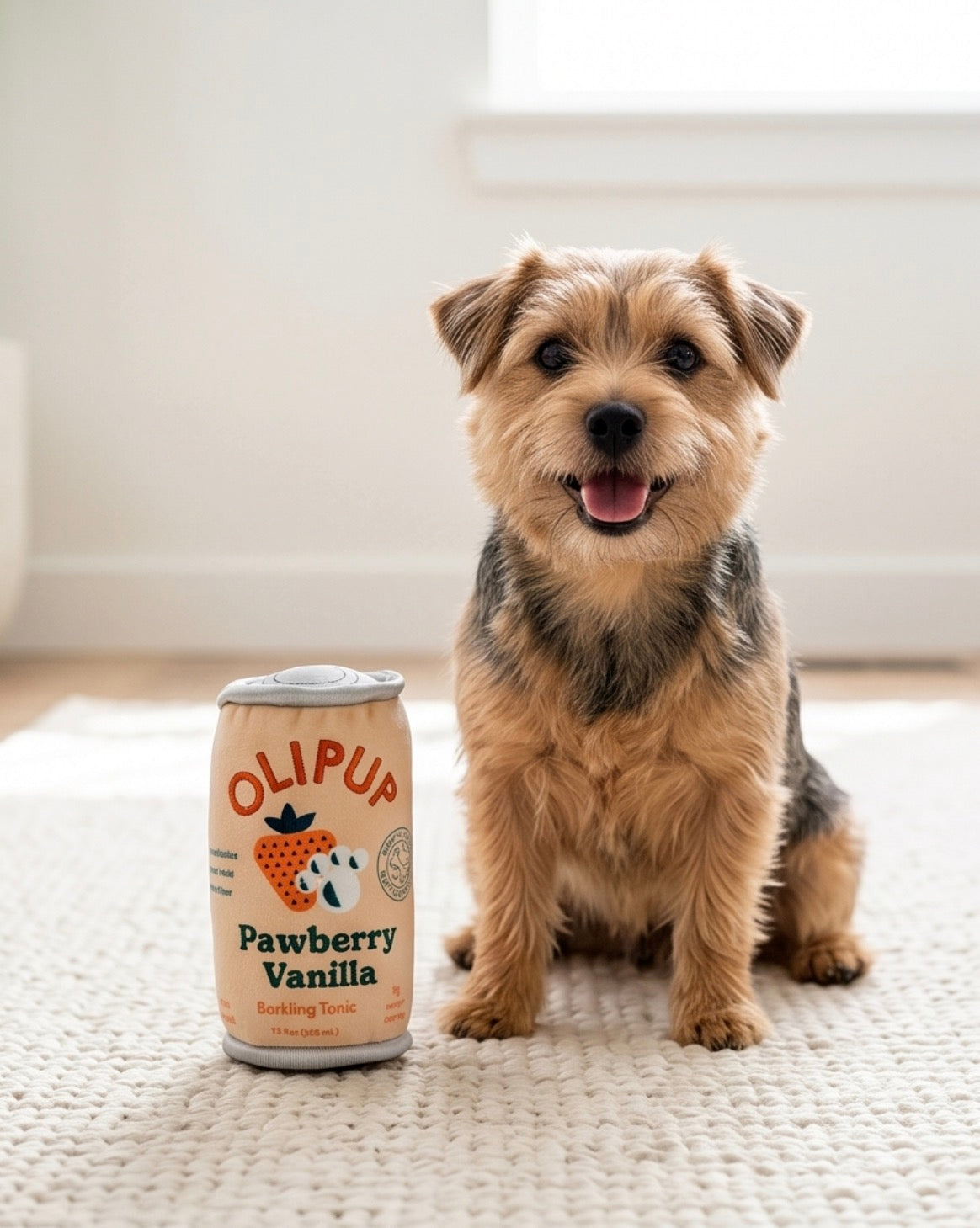 Olipup - Pawberry Vanilla | Squeaky Plush Dog Toy with Crinkle & Mesh Lining