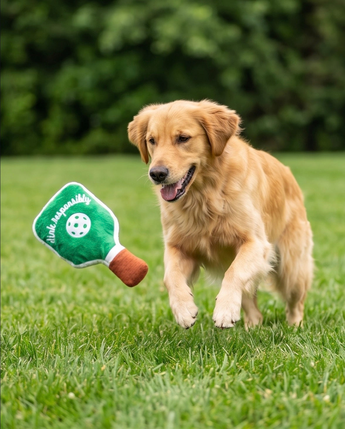 Green Stripe Pickleball Paddle | Squeaky Plush Dog Toy with Crinkle & Mesh Lining