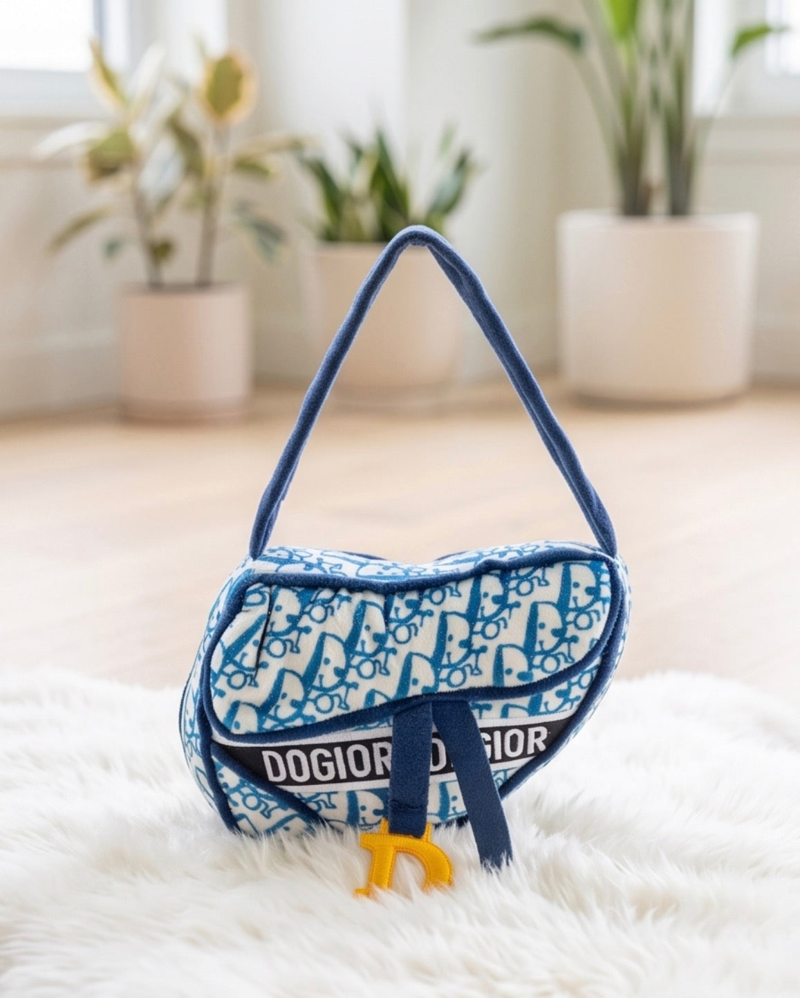 Dogior Saddle Bag - Navy  | Squeaky Plush Dog Toy with Crinkle & Mesh Lining