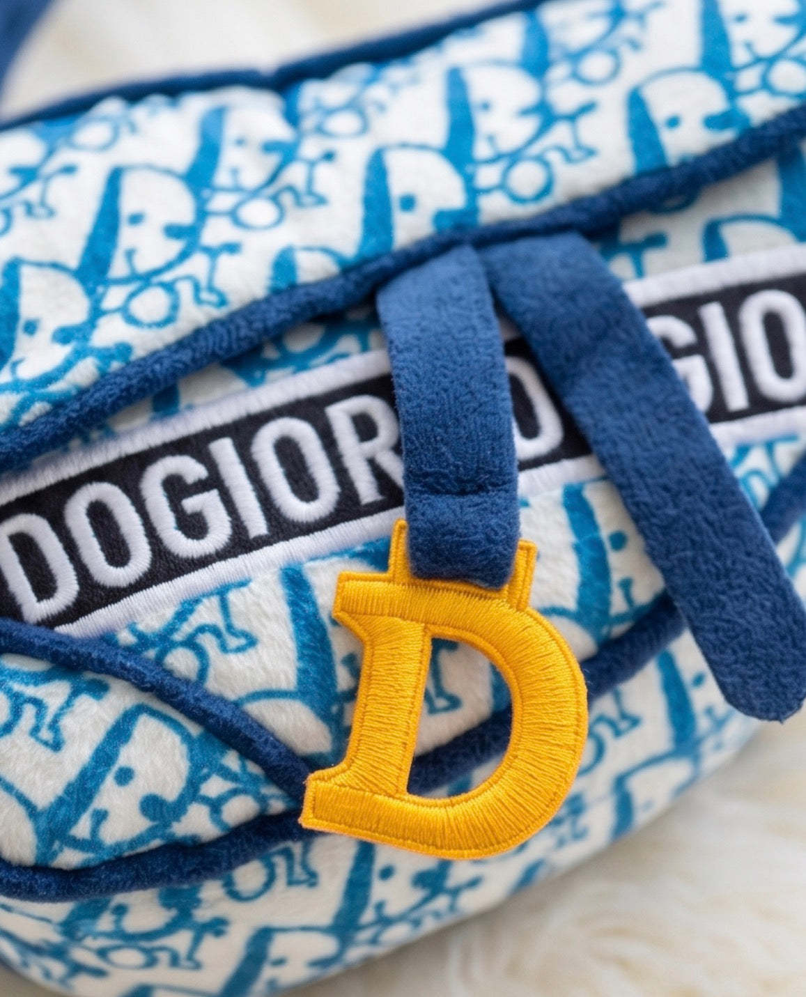 Dogior Saddle Bag - Navy  | Squeaky Plush Dog Toy with Crinkle & Mesh Lining