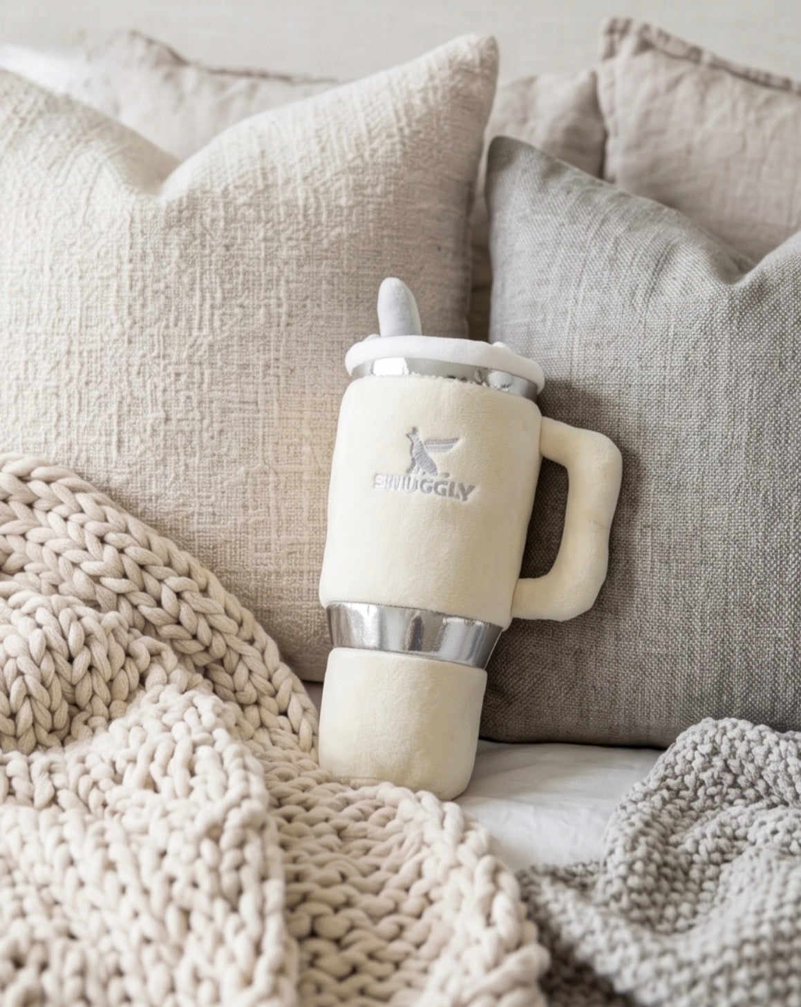 Snuggly Cup - Ivory | Squeaky Plush Dog Toy with Crinkle & Mesh Lining