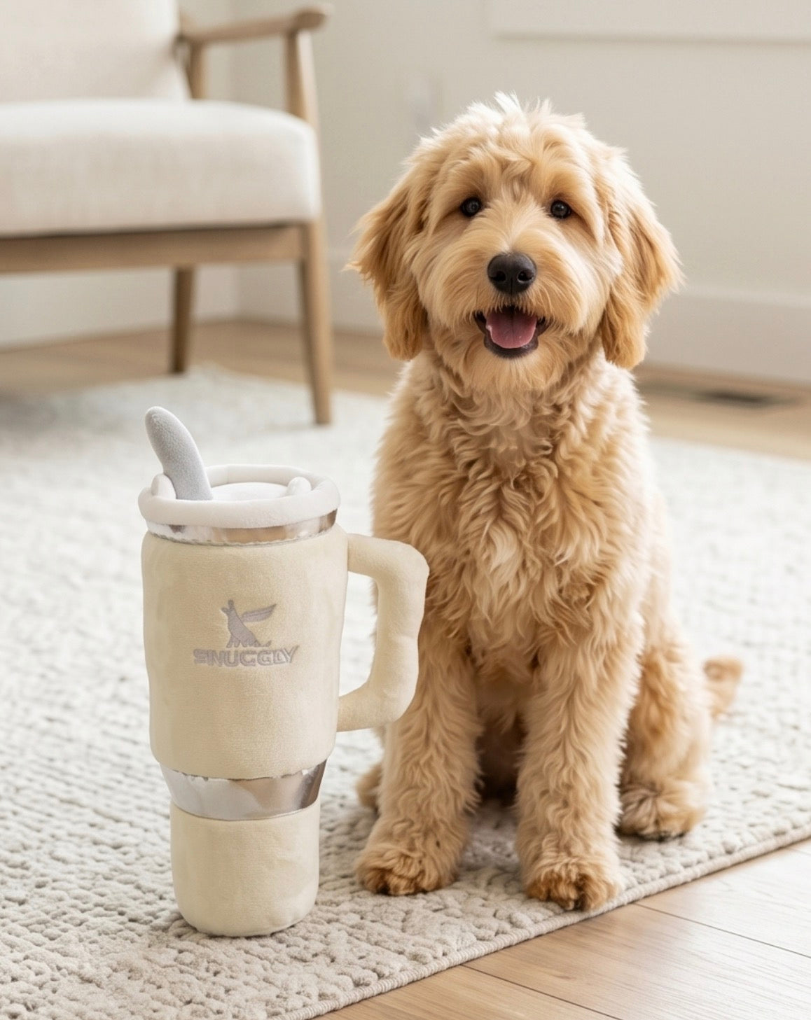 Snuggly Cup - Ivory | Squeaky Plush Dog Toy with Crinkle & Mesh Lining