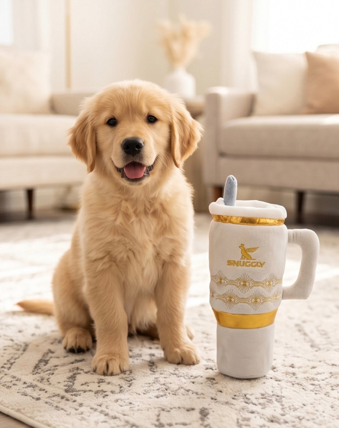 Holiday Snuggly Cup - Ivory Christmas Plush Dog Toy | Squeaky Plush Dog Toy with Crinkle & Mesh Lining
