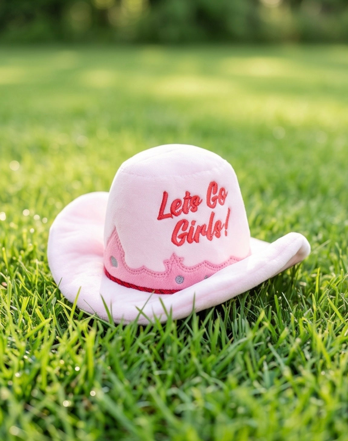 Pink Cowgirl Hat | Squeaky Plush Dog Toy with Crinkle & Mesh Lining