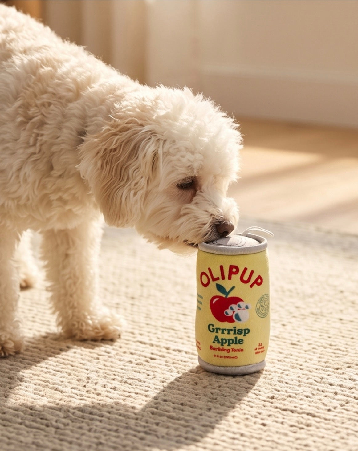 Olipup Soda Grrrisp Apple Holiday Plush Dog Toy | Squeaky Plush Dog Toy with Crinkle & Mesh Lining