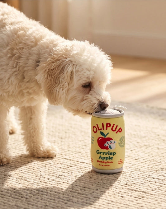 Olipup Soda Grrrisp Apple Holiday Plush Dog Toy | Squeaky Plush Dog Toy with Crinkle & Mesh Lining