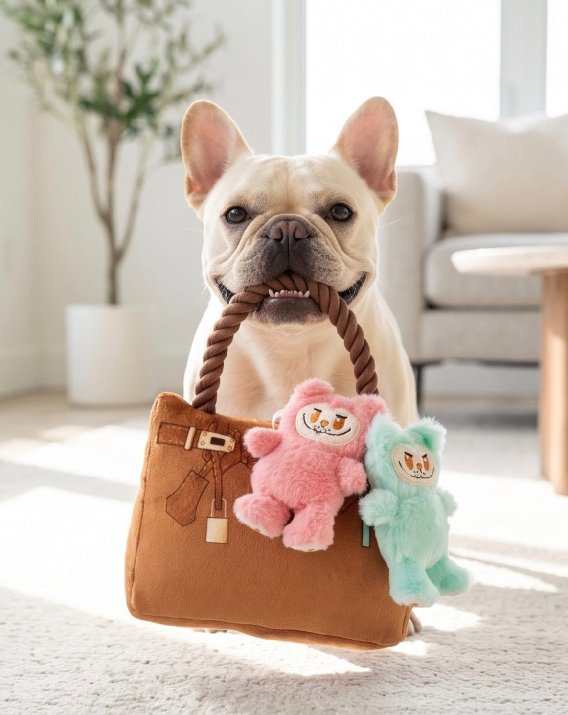 Labowwow Handbag | Squeaky Plush Dog Toy with Crinkle & Mesh Lining