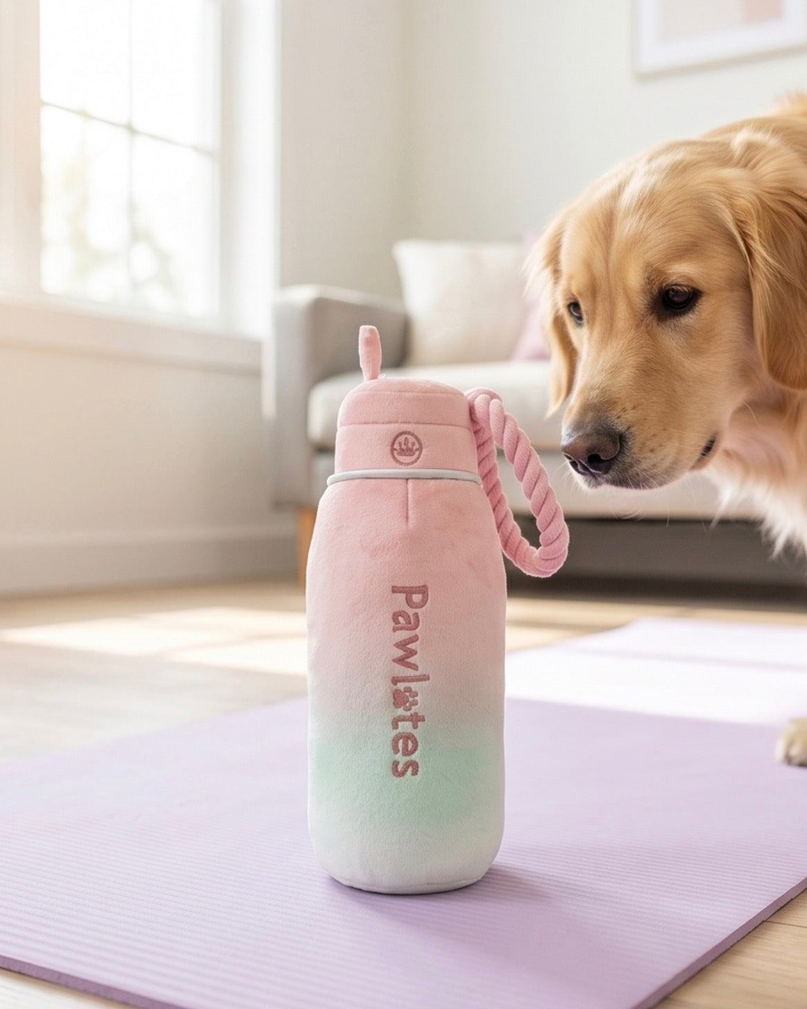 Pawlates Princess Water Bottle | Squeaky Plush Dog Toy with Crinkle & Mesh Lining