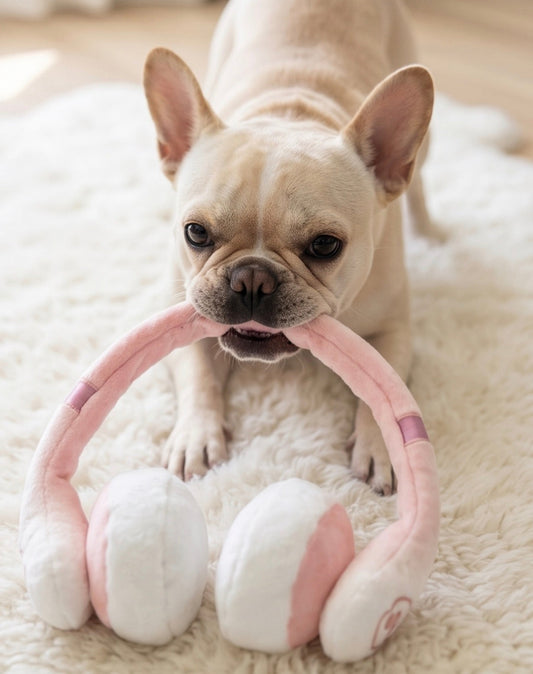 Barks Headphones | Squeaky Plush Dog Toy with Crinkle & Mesh Lining