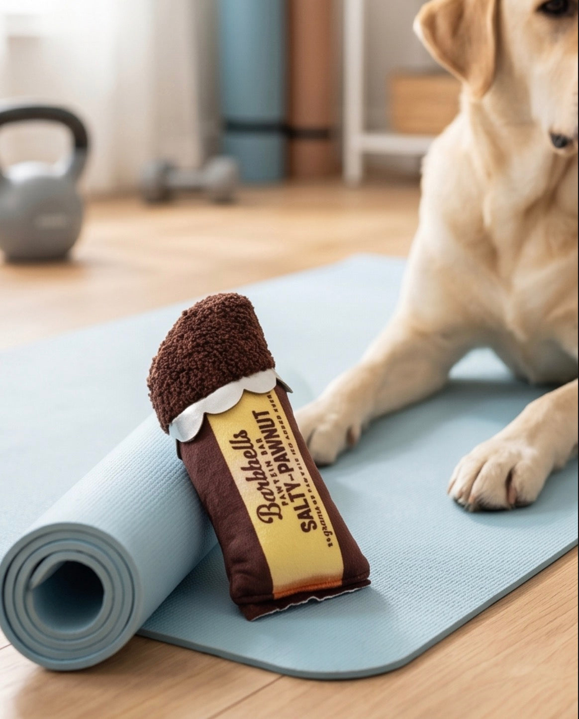 Barkbells Pawtein Bar | Squeaky Plush Dog Toy with Crinkle & Mesh Lining