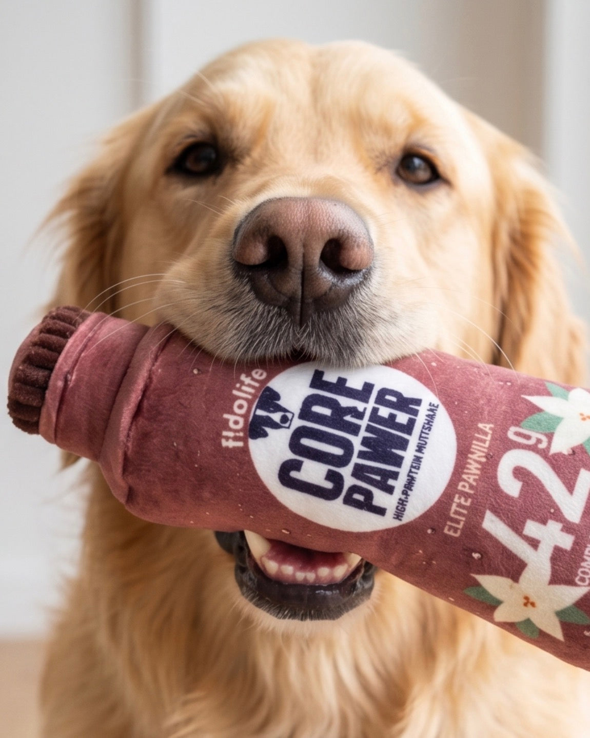 Core Pawer Pawtein Muttshake | Squeaky Plush Dog Toy with Crinkle & Mesh Lining