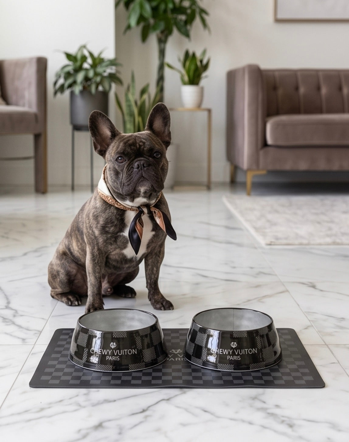Black Checker Chewy Vuiton Bowls