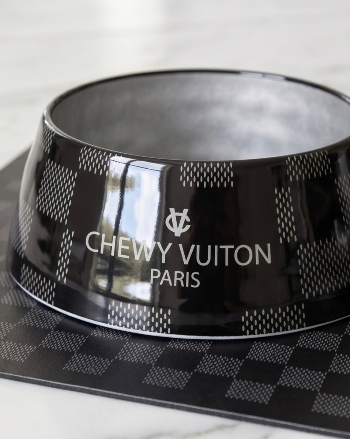 Black Checker Chewy Vuiton Bowls